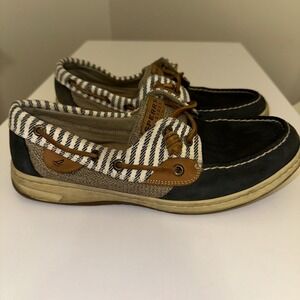 Sperry Top-Sider Rosefish Women 9 Linen/navy Leather Slip-On Boat Shoe